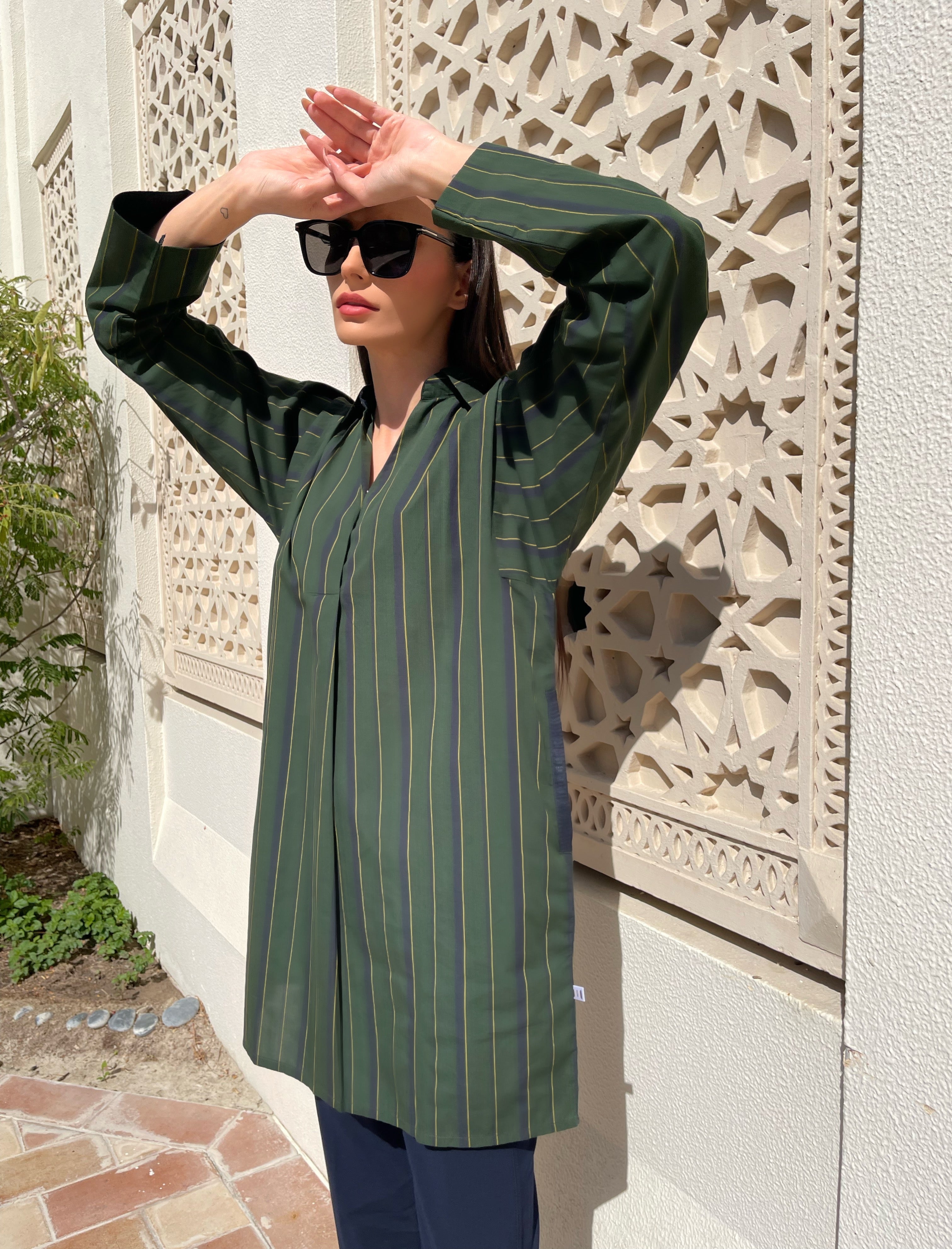 Green and Navy Striped Tunic