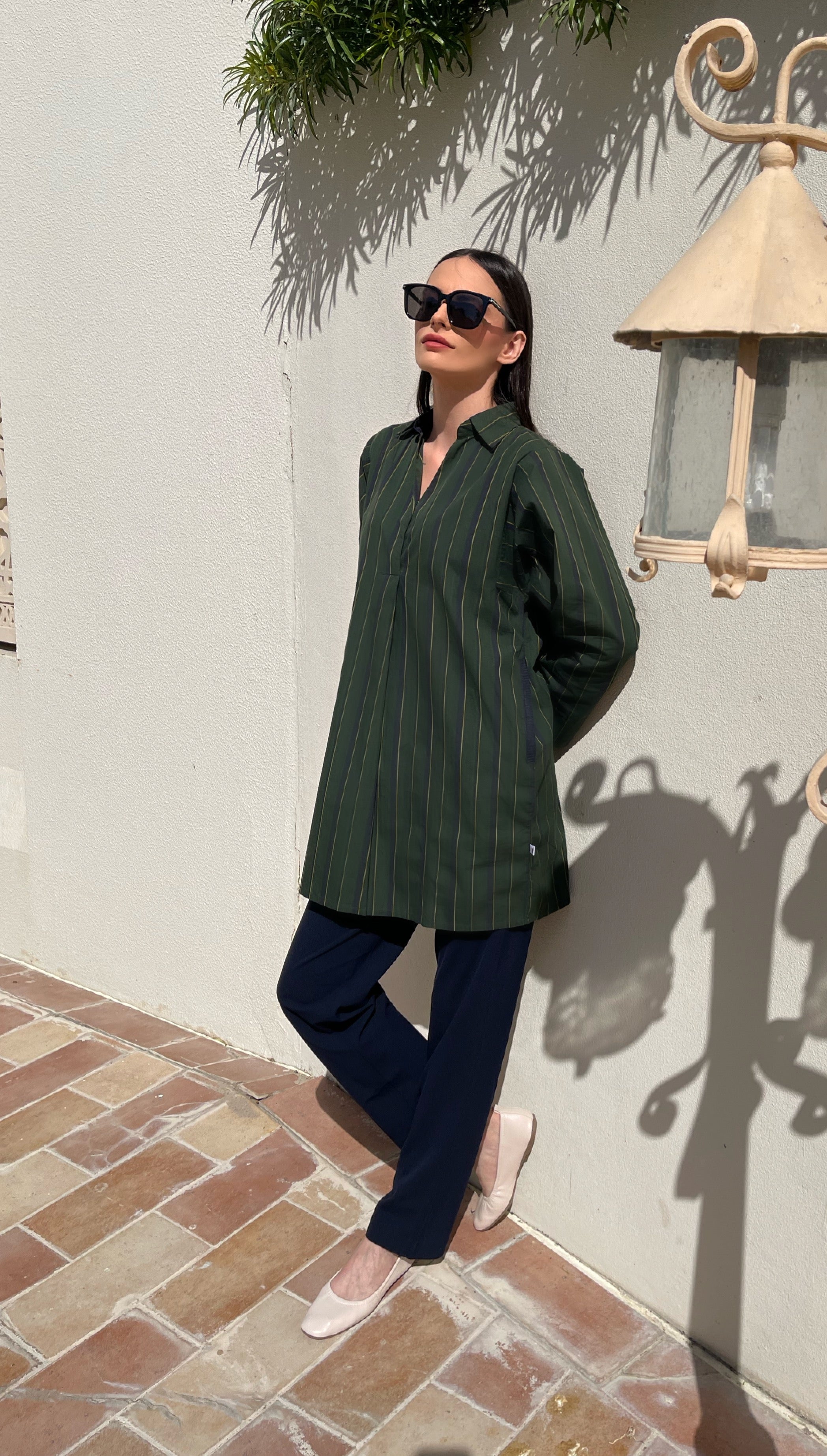 Green and Navy Striped Tunic