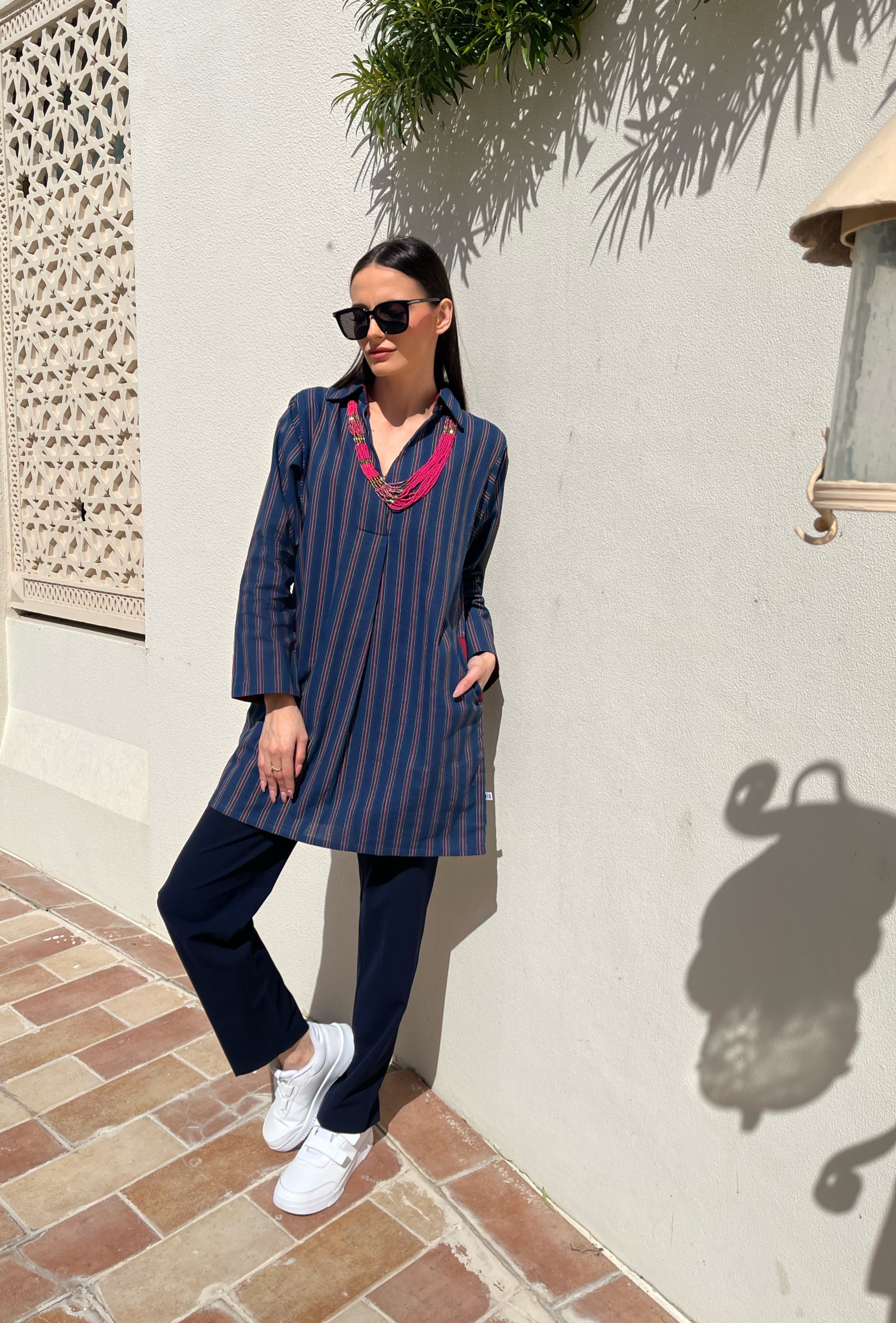 Navy and Red striped Tunic