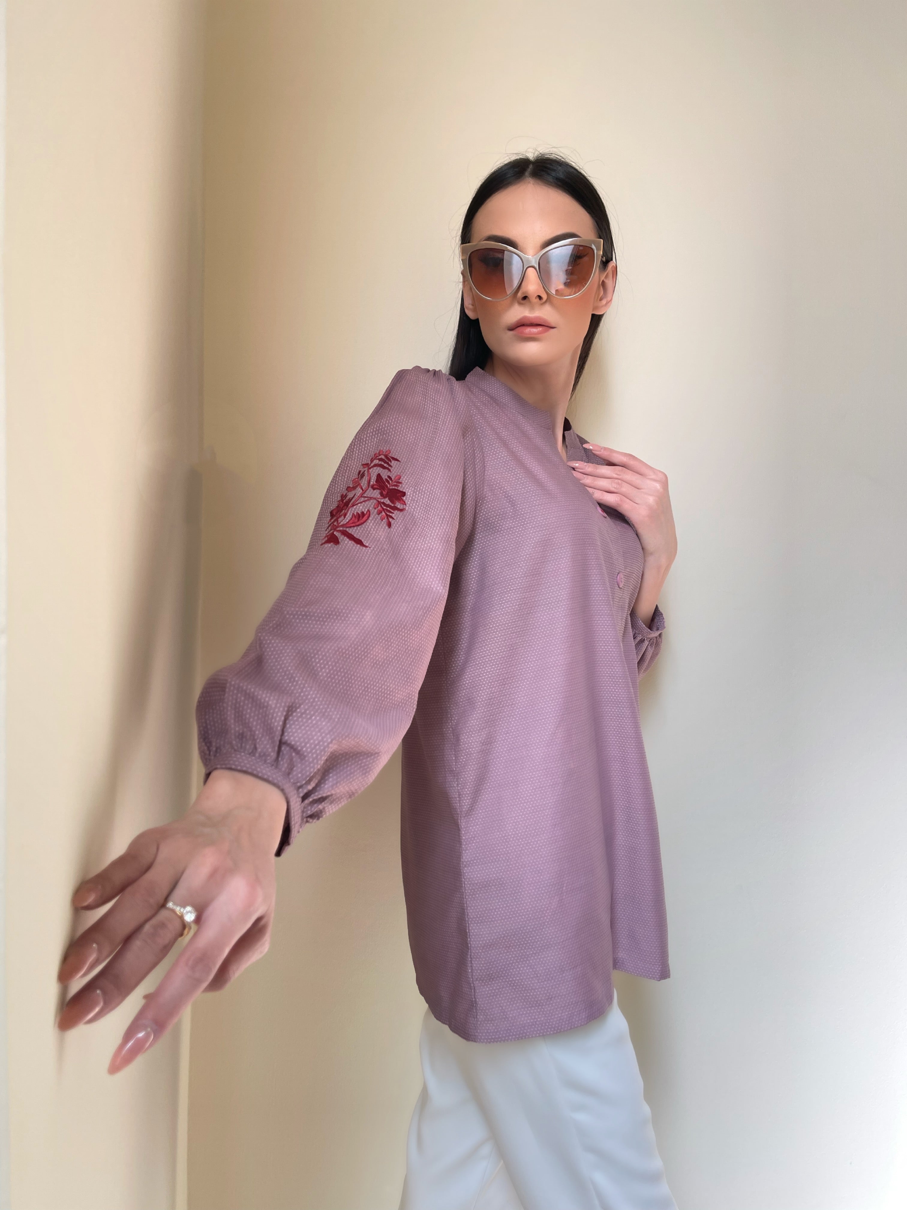 Dusky Pink Embroidered Sleeve Tunic