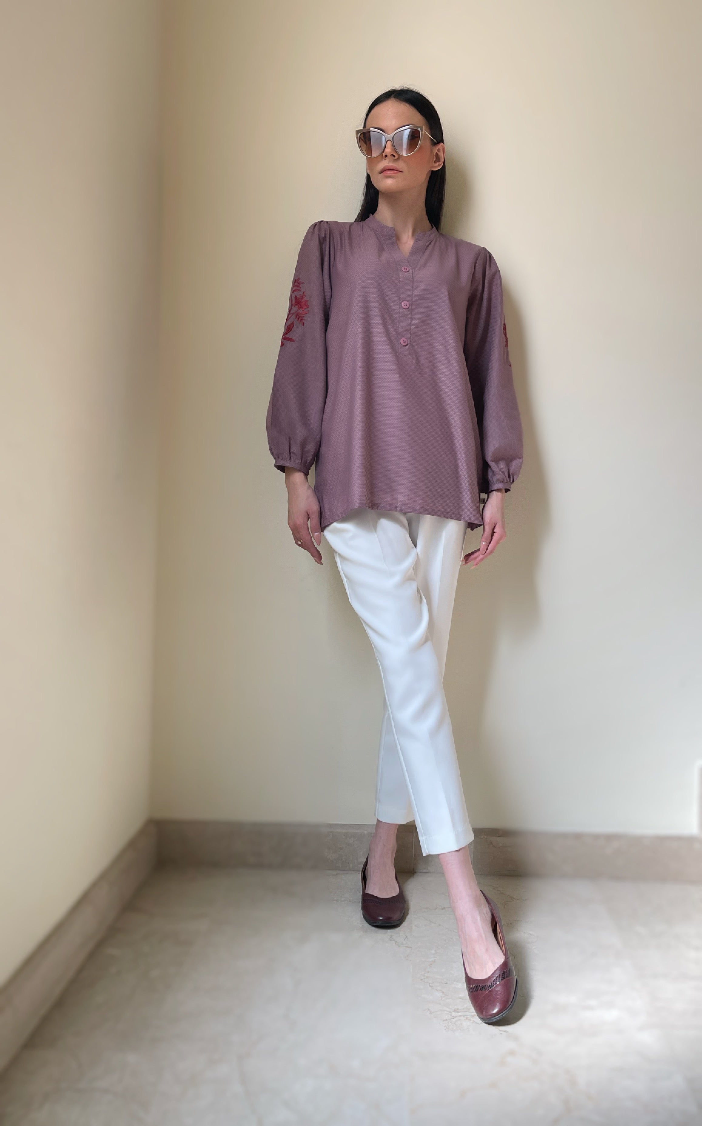 Dusky Pink Embroidered Sleeve Tunic