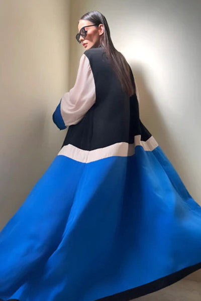 Royal Blue and Black Colorblock Abaya