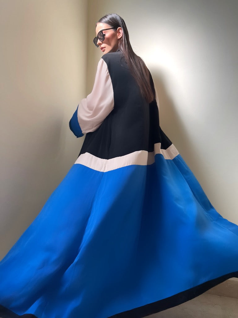 Royal Blue and Black Colorblock Abaya