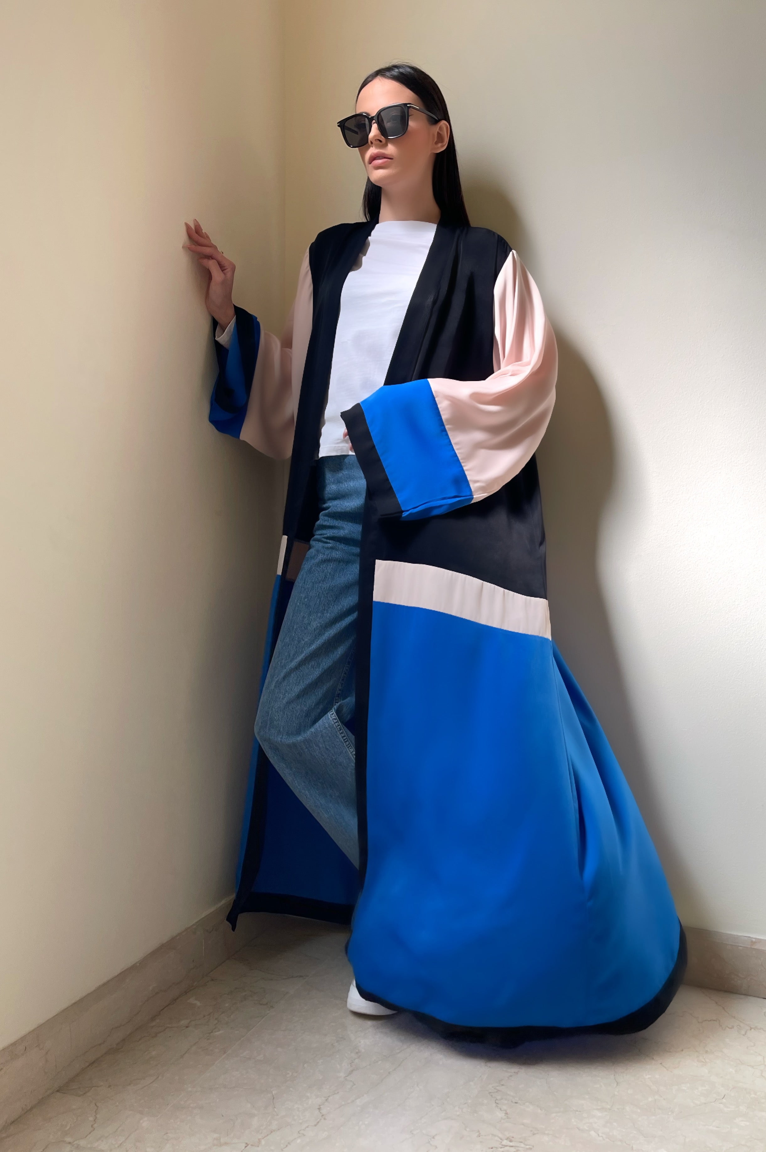 Royal Blue and Black Colorblock Abaya