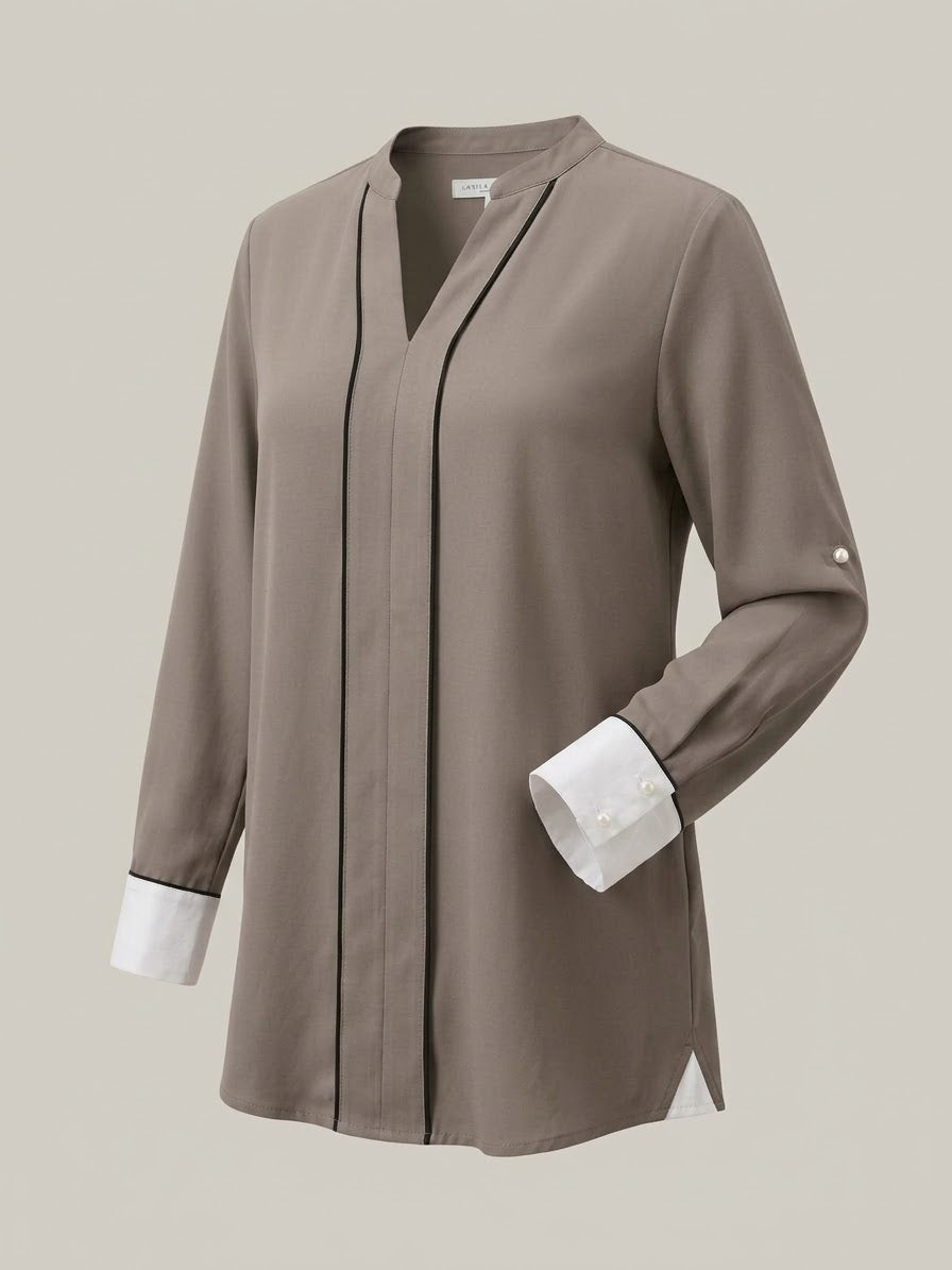 Taupe Contrast Placket Tunic