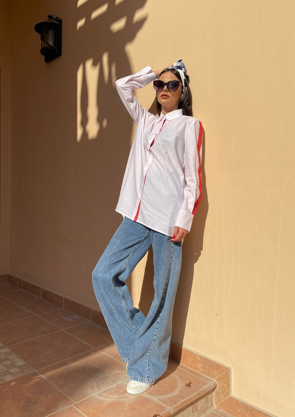 White and pink pinstriped shirt