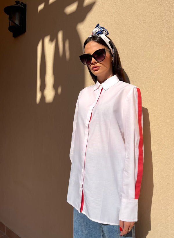 White and pink pinstriped shirt