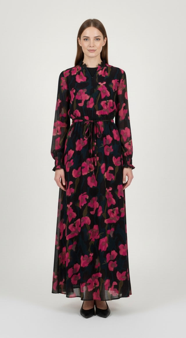 Black and Pink Chiffon Dress