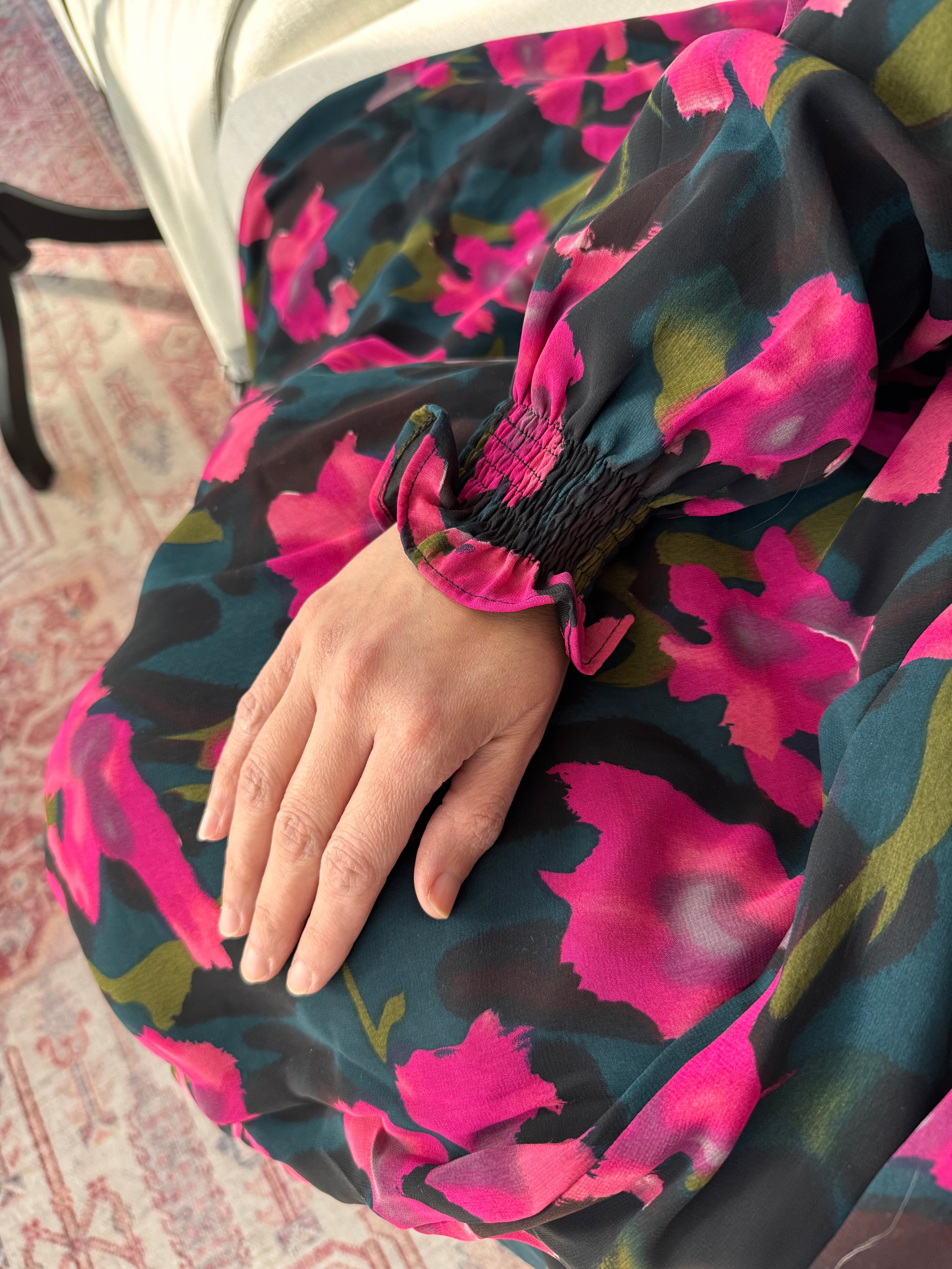 Black and Pink Chiffon Dress