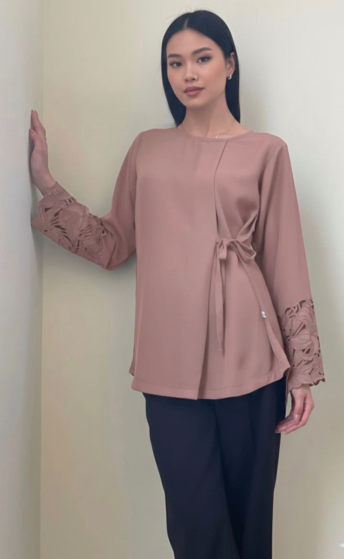 Luxe Dusky Pink Embroidered Side Tie Tunic