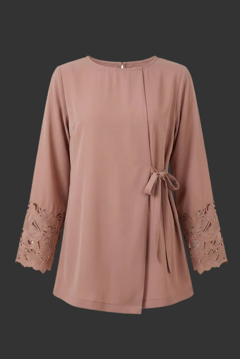 Luxe Dusky Pink Embroidered Side Tie Tunic