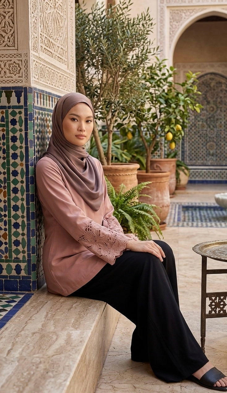 Luxe Dusky Pink Embroidered Side Tie Tunic