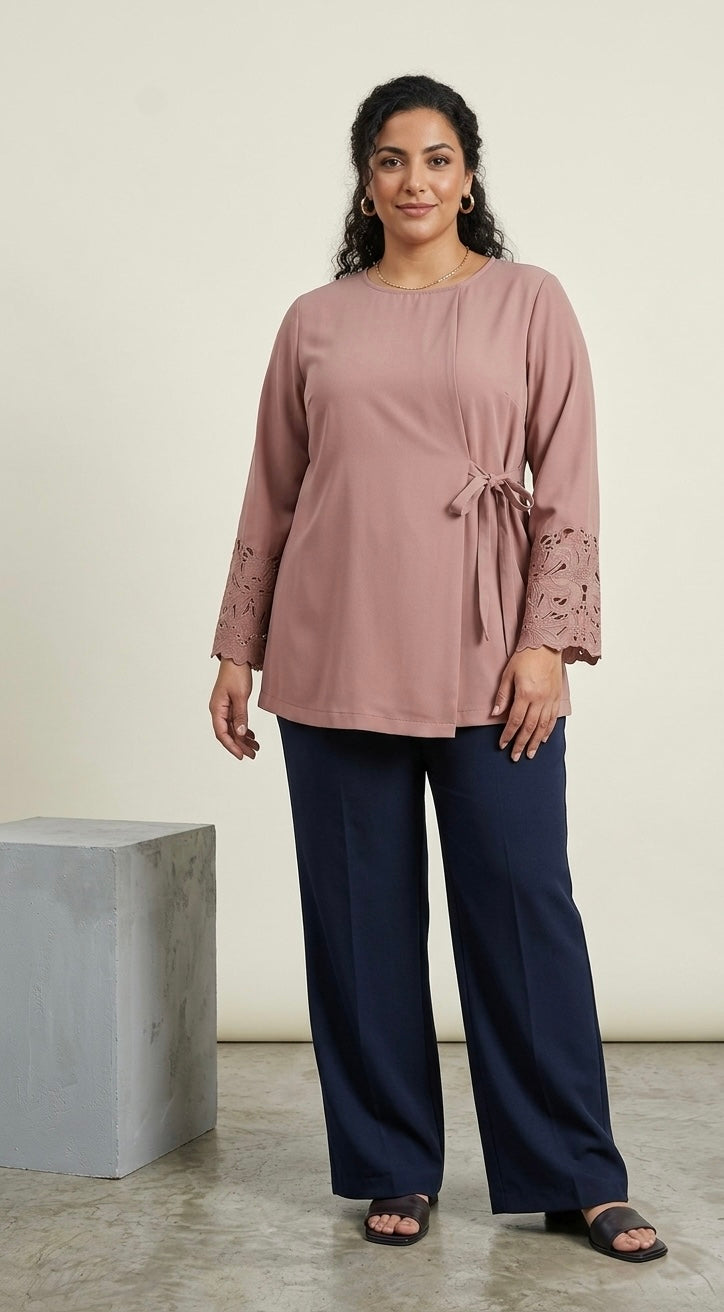 Luxe Dusky Pink Embroidered Side Tie Tunic