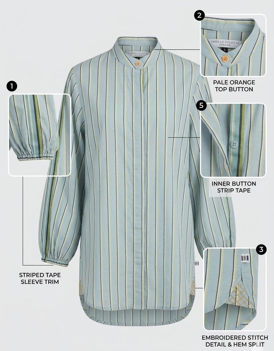 Powder blue and lime striped tunic