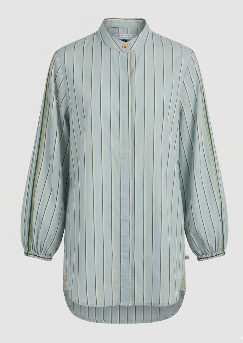 Powder blue and lime striped tunic
