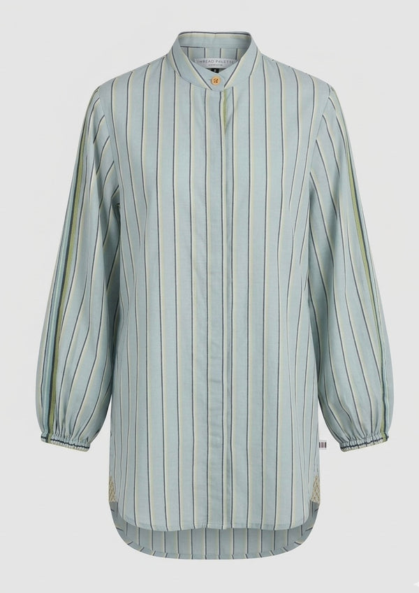 Powder blue and lime striped tunic