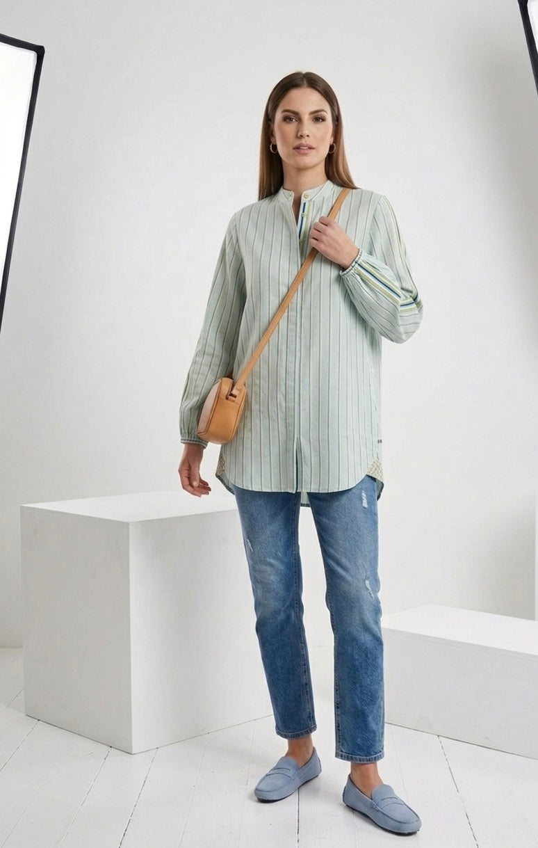 Powder blue and lime striped tunic