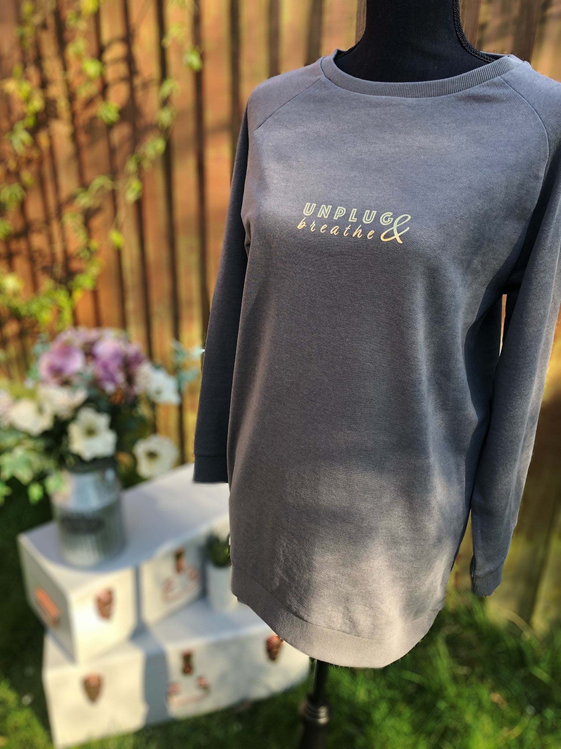 Unplug and Breathe Grey Sweatshirt