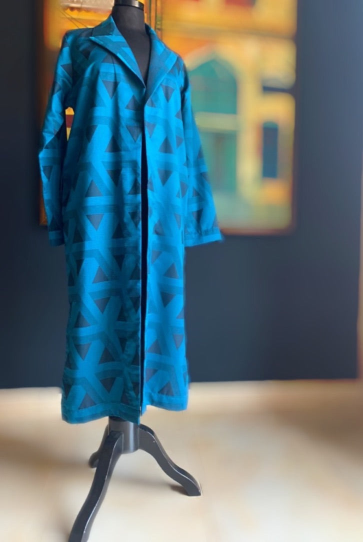 Blue Geometric Pattern Coat