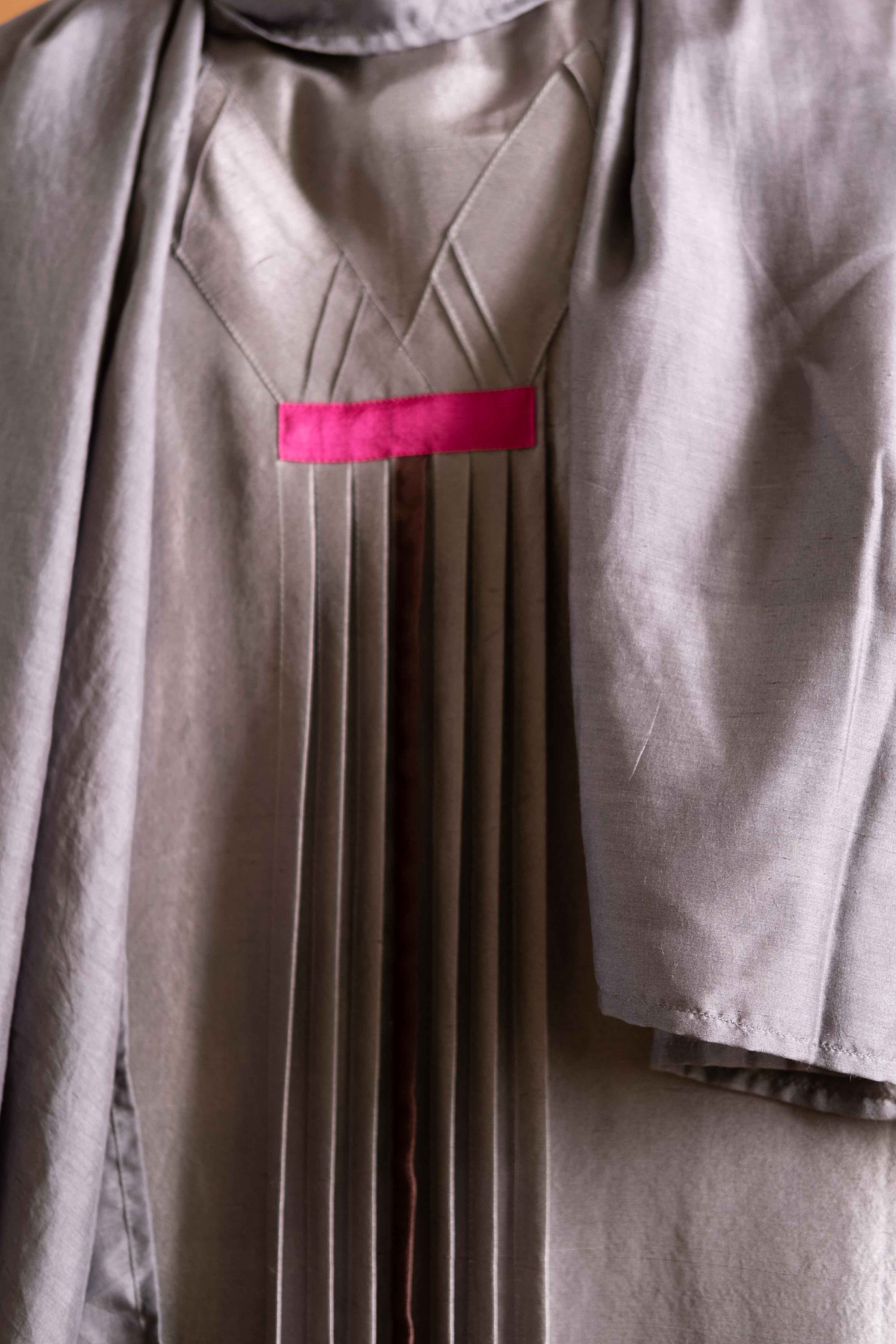 Metallic Grey Raw Silk Abaya Coat