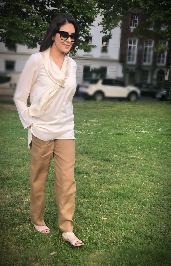 Knotted Silk Scarf Blouse 