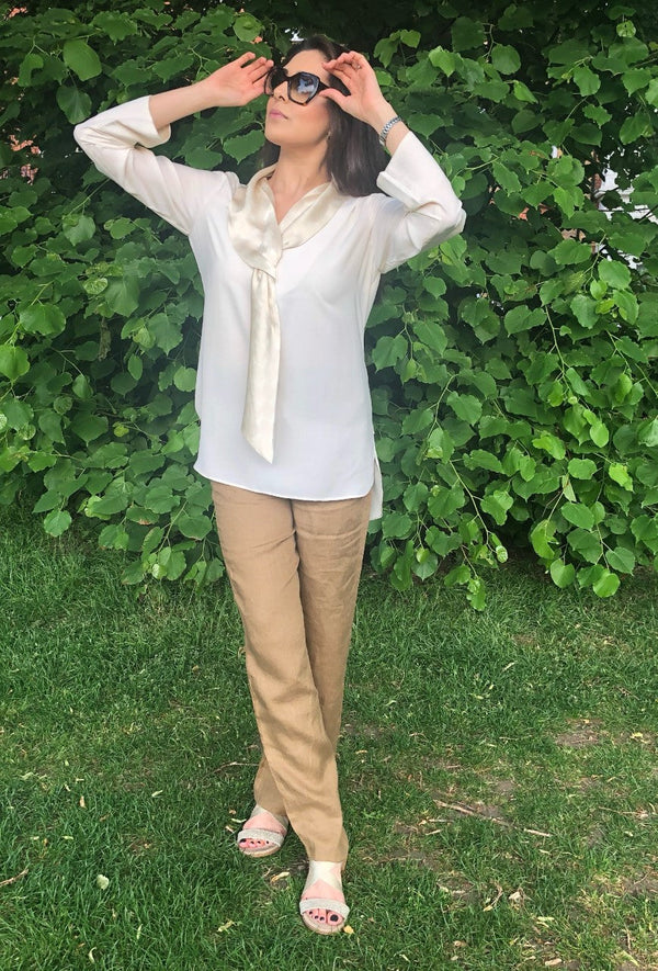 Knotted Silk Scarf Blouse 