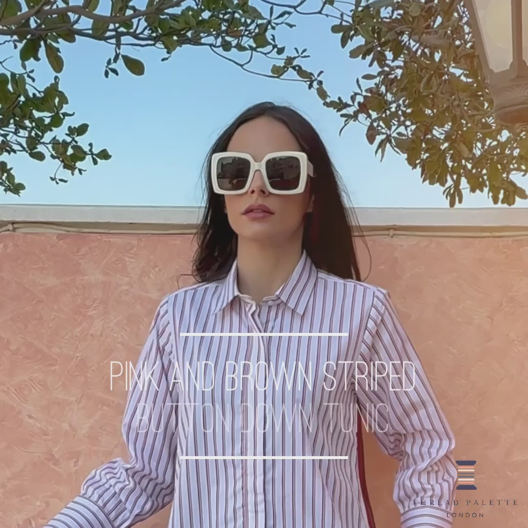 Pink and Brown Striped Button Down Shirt