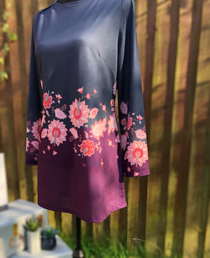 Plum and Grey Floral Print Knit Tunic