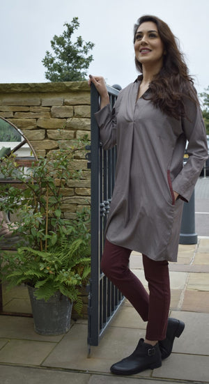 Grey and Maroon Pinstriped Tunic